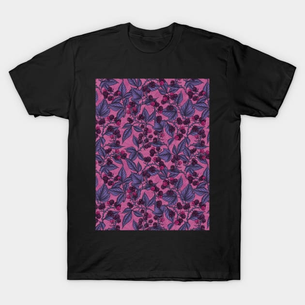 Blackberries on peony pink T-Shirt by katerinamk